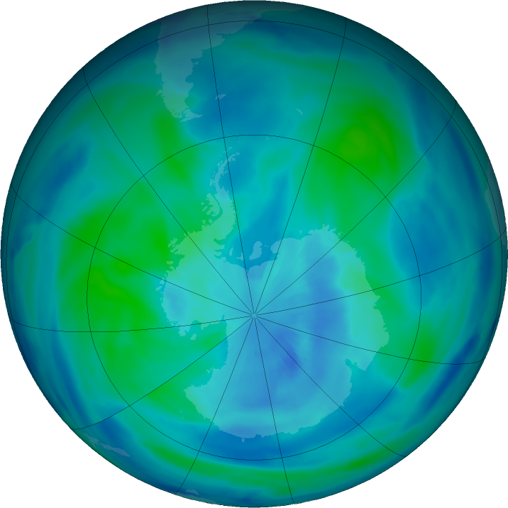 Antarctic ozone map for 23 March 2021